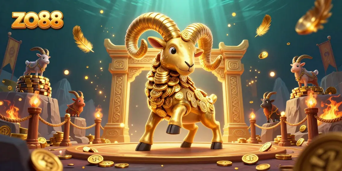 Experience thrilling gameplay at zo88 with an energetic golden ram bursting through a golden gate.