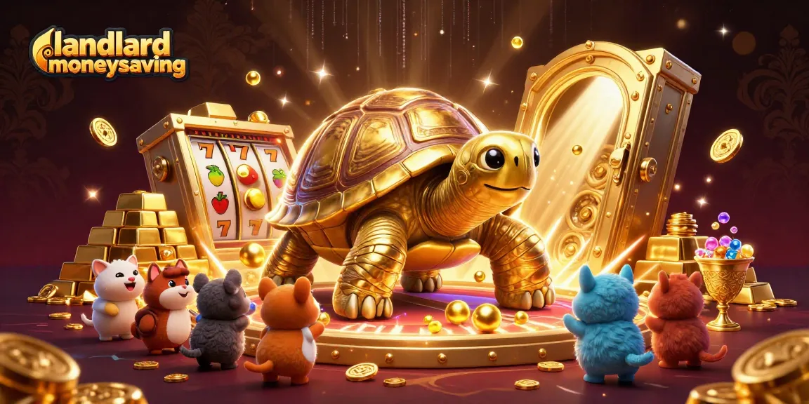 Experience winning action with landlordmoneysaving as a golden tortoise pinball machine entertains eager players in a vibrant casino scene.