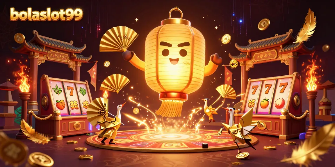 Engage with bolaslot99 in a vibrant casino scene featuring a golden lantern spirit and dynamic game elements.