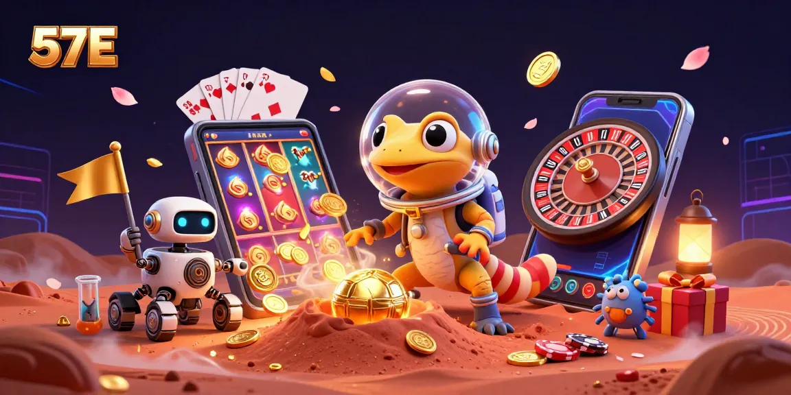 Engage with the golden casino excitement at 57E as our Martian gecko discovers thrilling games.