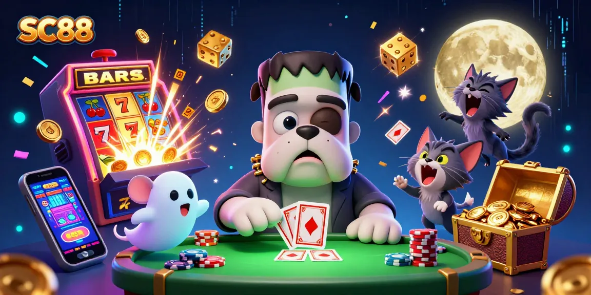 Experience thrilling action at SC88 with a Frankenstein bulldog dealer, vibrant gameplay elements, and jackpot excitement!