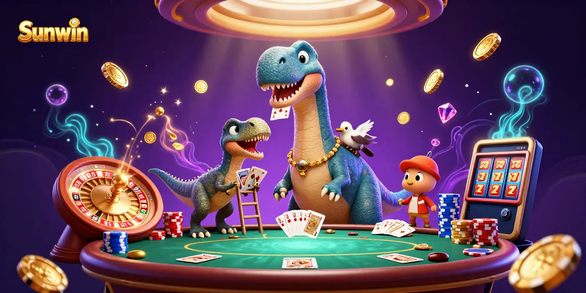 Experience thrilling gameplay in Sunwin's fantasy casino with animated characters and sparkling rewards.