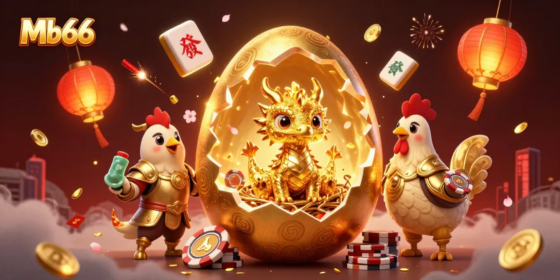 Experience thrilling wins at Mb66 in a vibrant casino scene with golden dragon and poker chips.