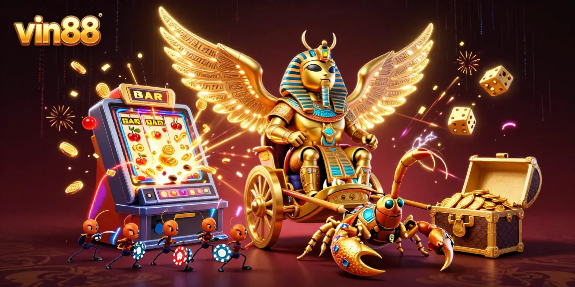 Spin the thrilling slots at vin88 with a dazzling golden scarab and exciting jackpots in action!