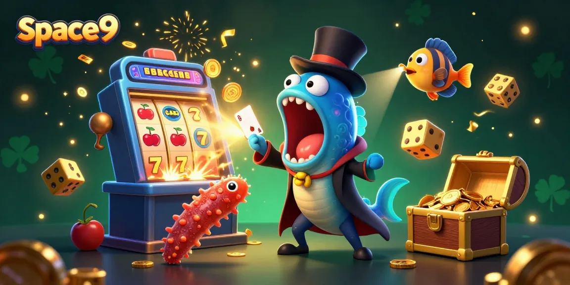 Experience thrilling gameplay with Space9, showcasing cartoon characters in a fun casino atmosphere.