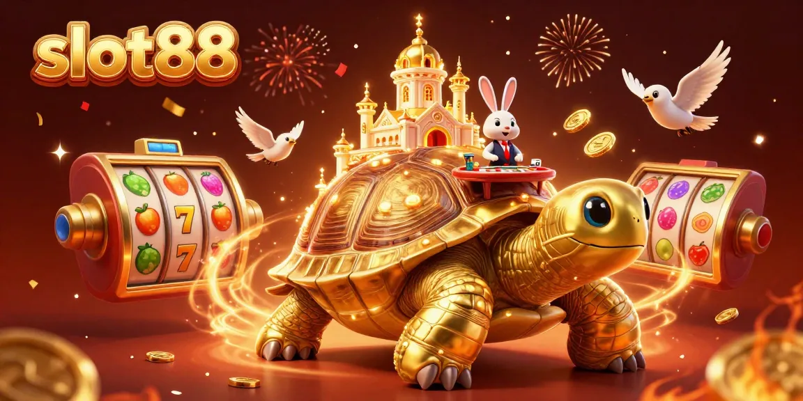 Mengalami keseruan bermain slot88 dengan simbol buah, jackpot berkilau, dan dealer kelinci dalam suasana meriah.