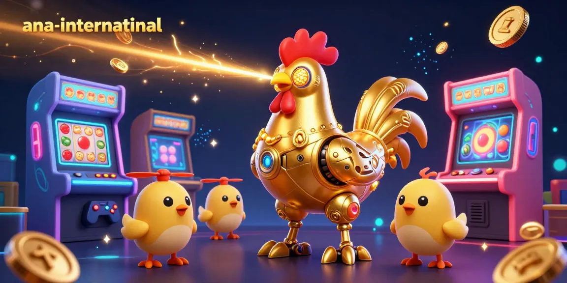 Experience thrilling gameplay with the animated golden rooster robot featured on ana-international's online casino.