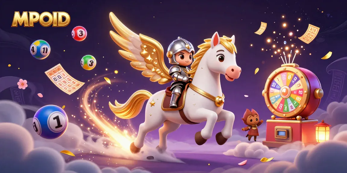 Experience the excitement with MPOID as lottery balls bounce and prizes await in a vibrant casino scene.