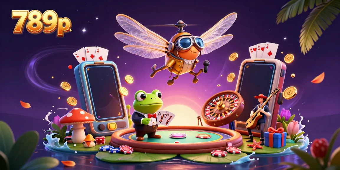 Experience the excitement of 789p with a vibrant casino scene featuring a dragonfly pilot and a frog croupier.