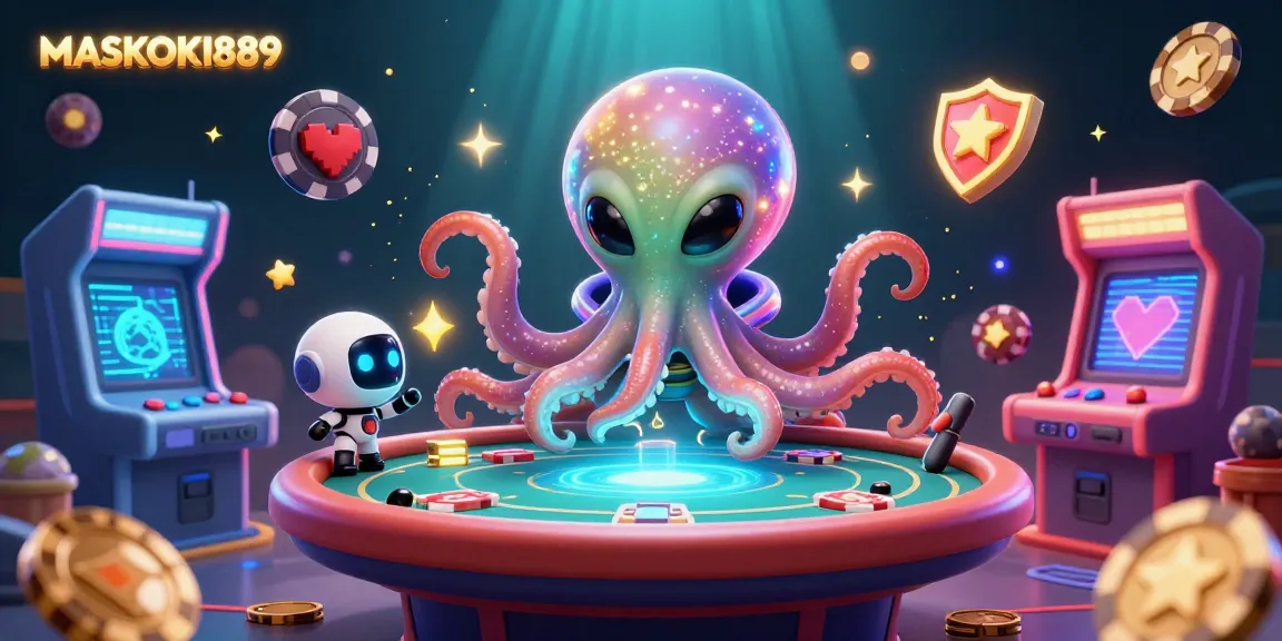 Engage with MASKOKI889’s vibrant casino universe featuring alien characters and holographic poker.