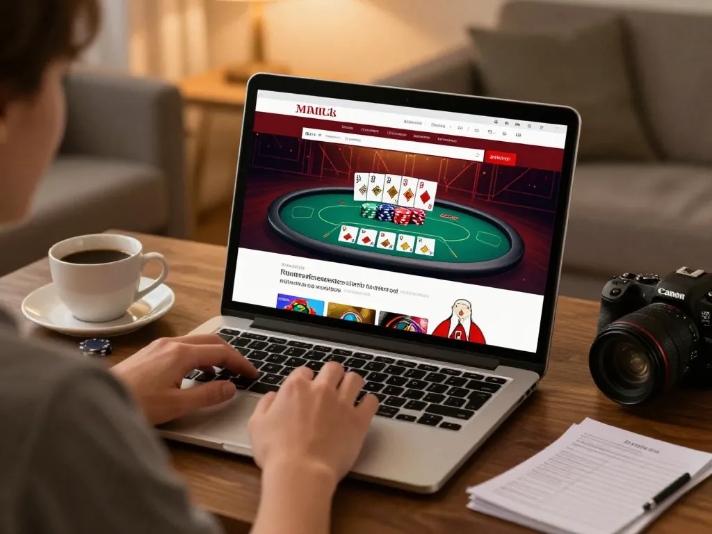 Engaged player enjoying ALO8 COM poker game on laptop with vibrant interface and cozy atmosphere