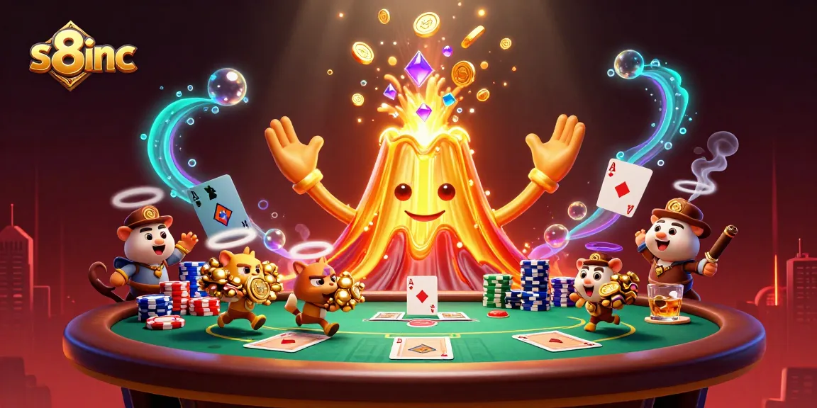 Experience thrilling treasure hunting with s8inc at a vibrant casino-themed 3D illustration.