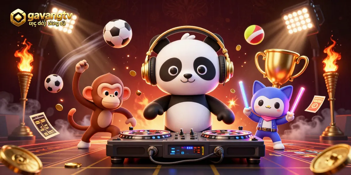 Experience gavangtv trực tiếp bóng đá with a vibrant 3D scene of animated characters enjoying dynamic gambling elements.