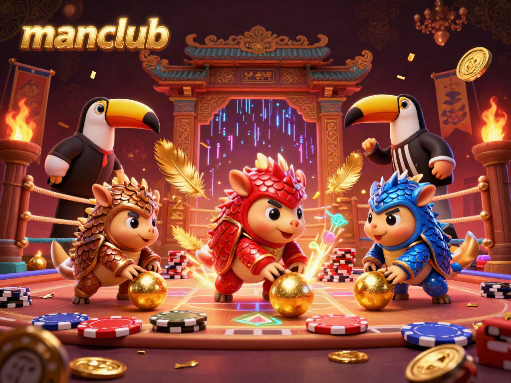 Watch the manclub pangolins compete in a thrilling poker showdown amidst vibrant casino scenery.