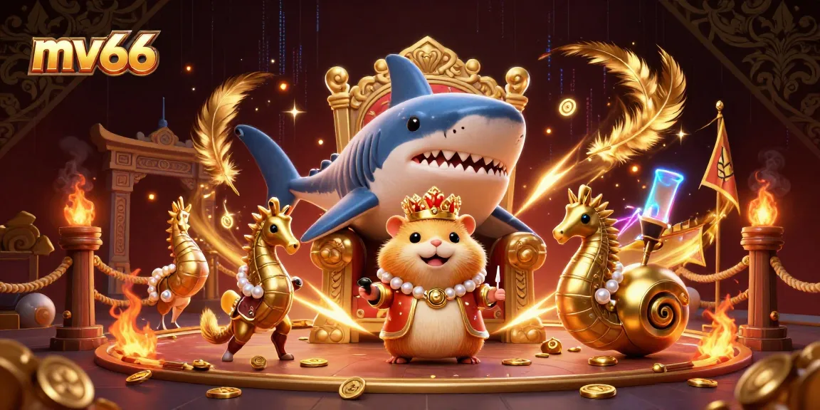 Experience the thrilling world of mv66 casino games with a vibrant 3D scene featuring a regal hamster king.
