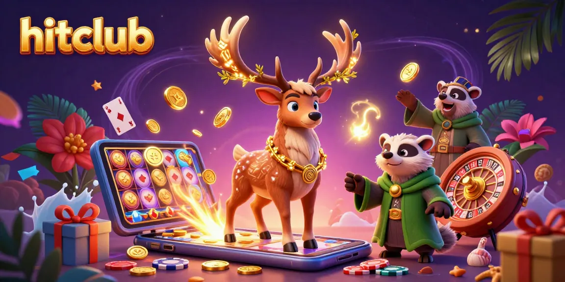 Engage with hitclub and explore the vibrant 3D casino world with slots, cards, and glowing spirits.