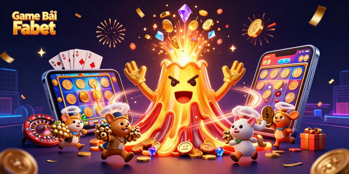 Experience Game Bài Fabet action with vibrant treasures amidst a 3D casino celebration scene.