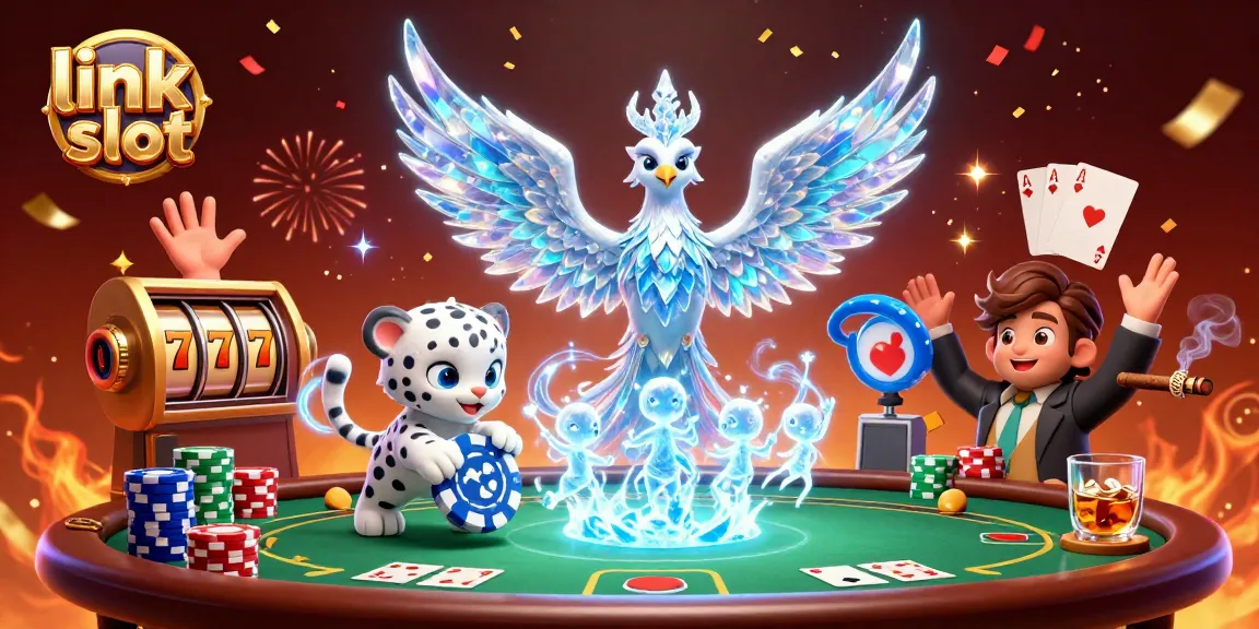 Rasakan keseruan bermain link slot dengan ilustrasi slot yang ceria dan kasino yang meriah.