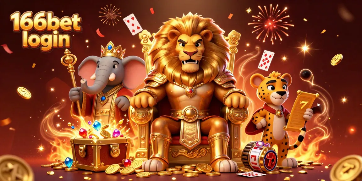 Engage with vibrant 166bet login scene featuring a lion king and immersive casino elements.