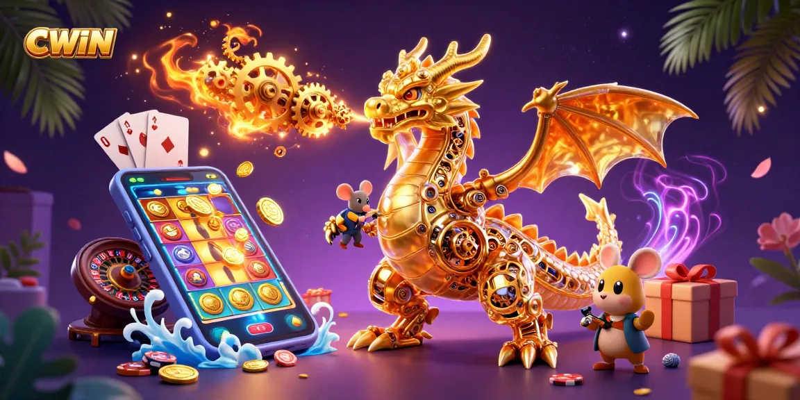 CWIN offers thrilling casino experiences with a golden dragon and dynamic gaming elements, showcasing epic wins.