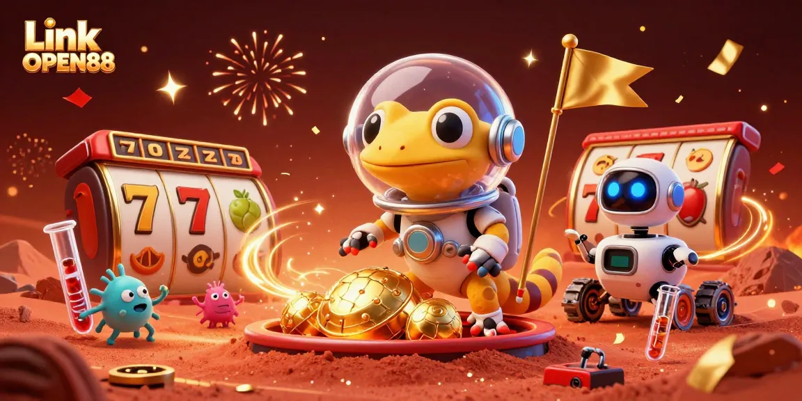 Experience the thrill of Link OPEN88 with this vibrant 3D casino illustration showcasing exciting slot gameplay.