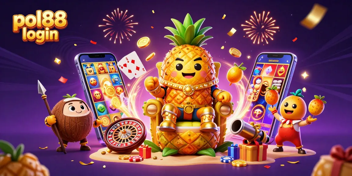 Menangkan permainan dengan pol88 login dalam ilustrasi kasino berwarna-warni penuh daya tarik