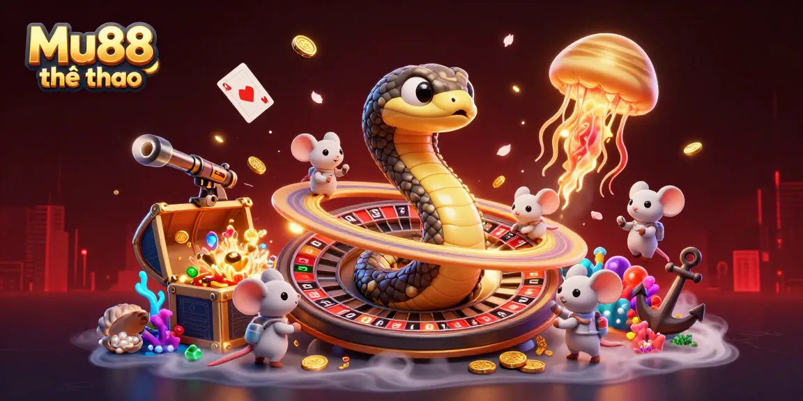 Mu88 thể thao showcases an engaging scene of cosmic betting with astronauts, jellyfish dealer, and vibrant game elements.