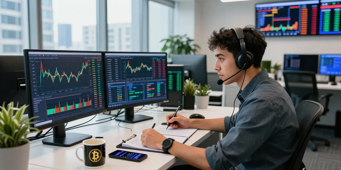 Live Ethereum price trading scene with charts and a focused trader in a modern office