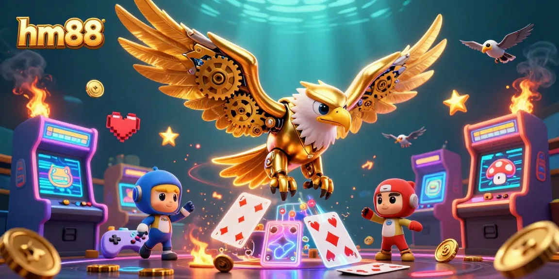Experience dynamic gameplay with the vibrant hm88 illustration of a cybernetic eagle in an exciting casino setting.