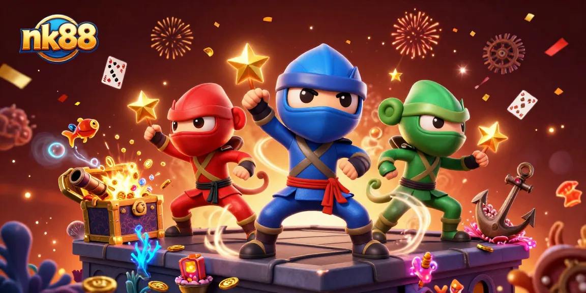 Win big with nk88 in this vibrant 3D casino scene featuring chameleons in action!