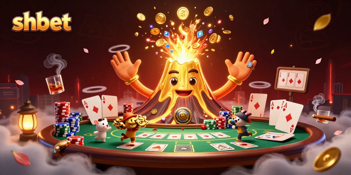 Spin the reels with shbet's thrilling gameplay amid a volcano erupting coins and treasures.