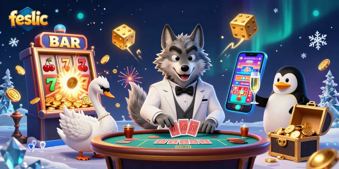 Experience thrilling gameplay with the feslic brand in a vibrant casino scene featuring exciting elements and characters.