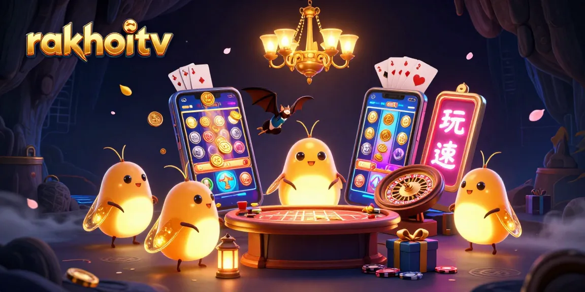 Experience excitement at rakhoitv with glowworms illuminating a vibrant casino scene filled with interactive games.
