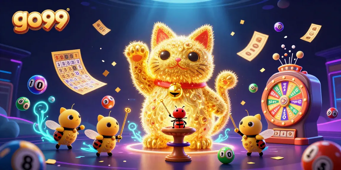 Experience go99's exciting casino atmosphere with a dynamic lucky cat and vibrant game elements.