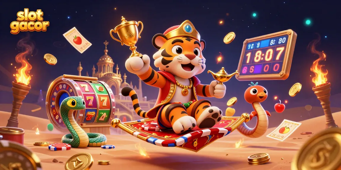 Experience the thrill of slot gacor with vibrant 3D illustrations of jackpot reels and engaging characters.