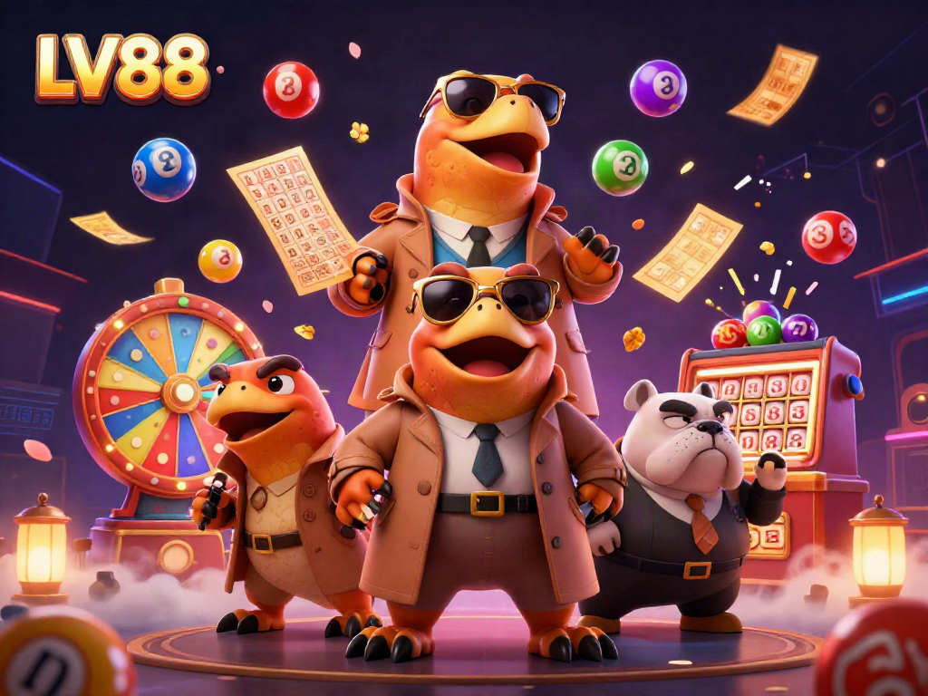 LV88 raptors hilariously attempting entry into a VIP casino lounge amidst vibrant gambling elements.