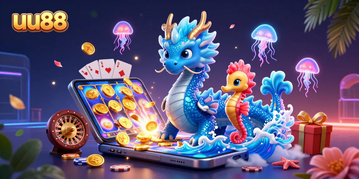 Win big with uu88 in this vibrant casino-themed illustration showcasing dynamic gaming elements.
