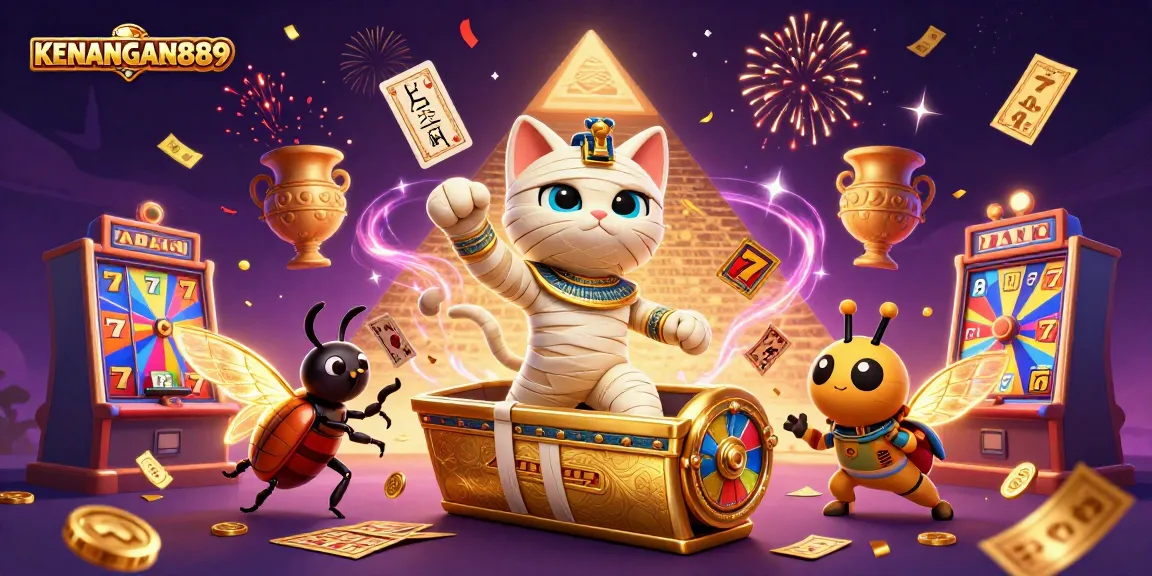 Play slots and win big with KENANGAN889 in this lively casino illustration full of excitement.
