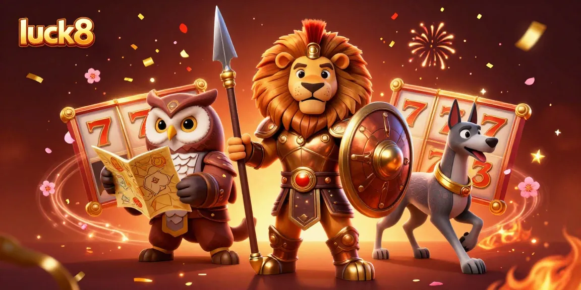 Engage with luck8 by joining the thrilling 3D casino scene featuring rich slot elements and festive visuals.