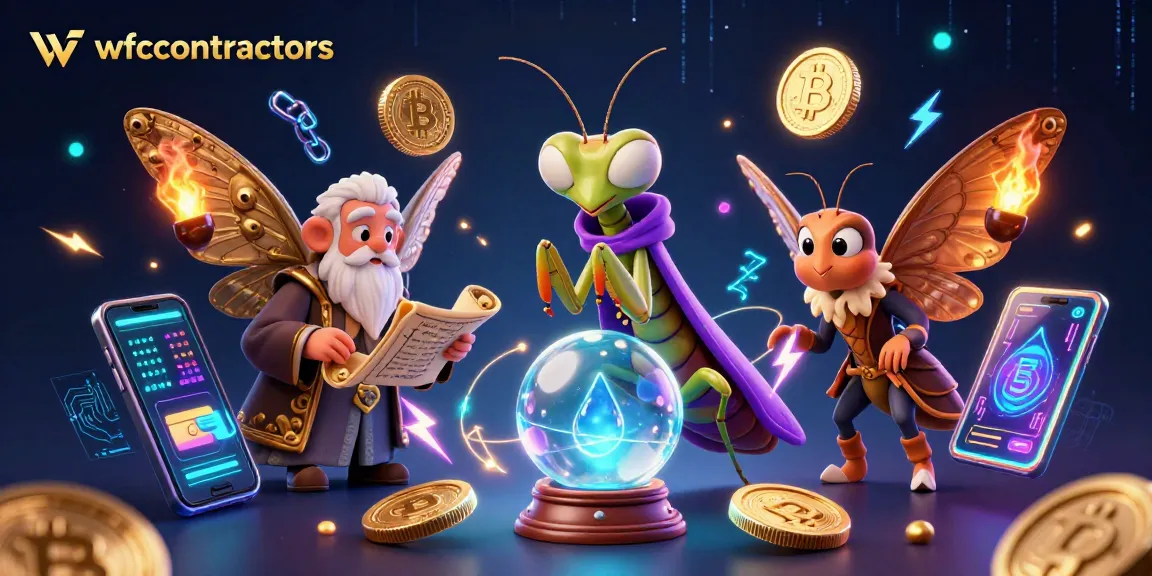 Engage with wfccontractors in this dynamic casino scene featuring mystical characters and crypto elements.