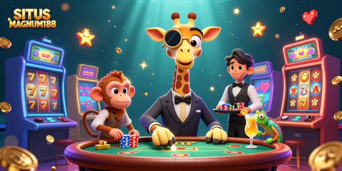 Experience the excitement of SITUS MAGNUM188 with a lively scene featuring a giraffe at a poker table.