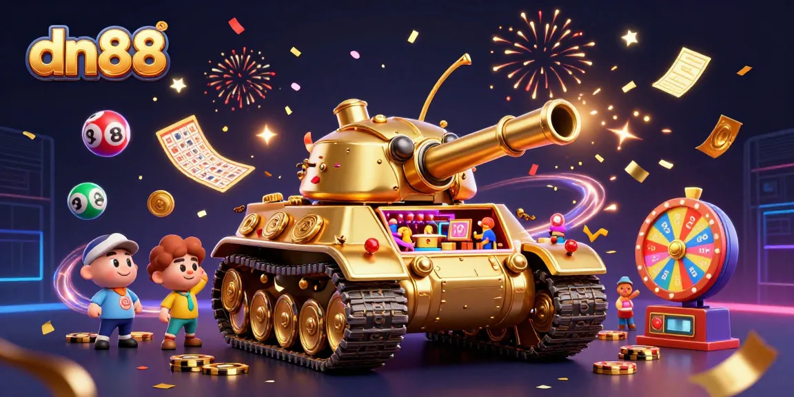 Experience the excitement of dn88 with a dynamic casino scene featuring a golden beetle tank and lottery themed elements.