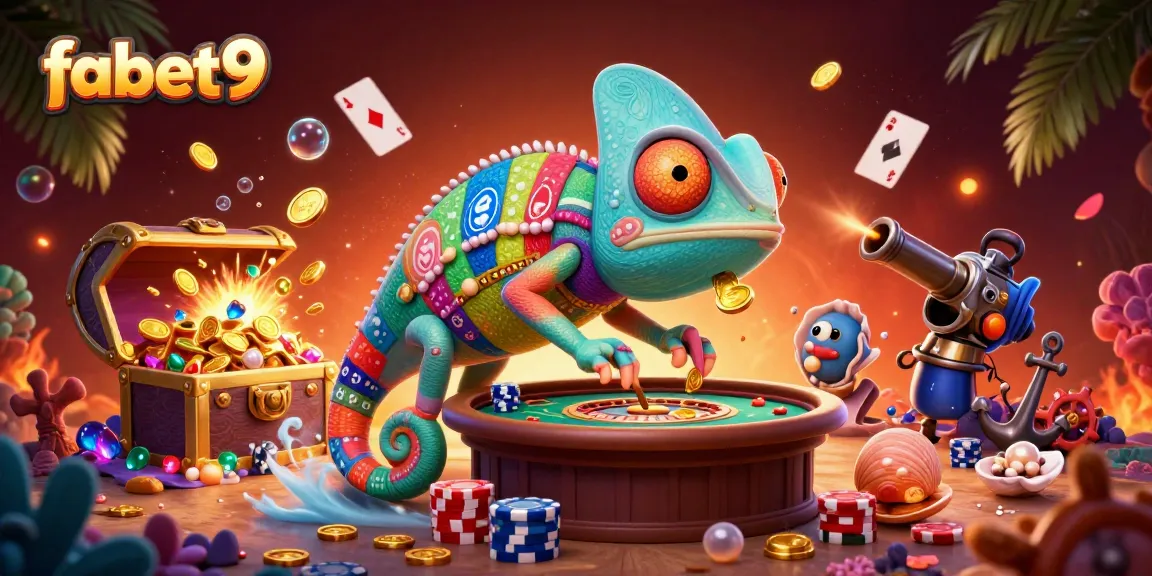 Experience the exciting world of fabet9 with a colorful chameleon casino owner and vibrant game elements!