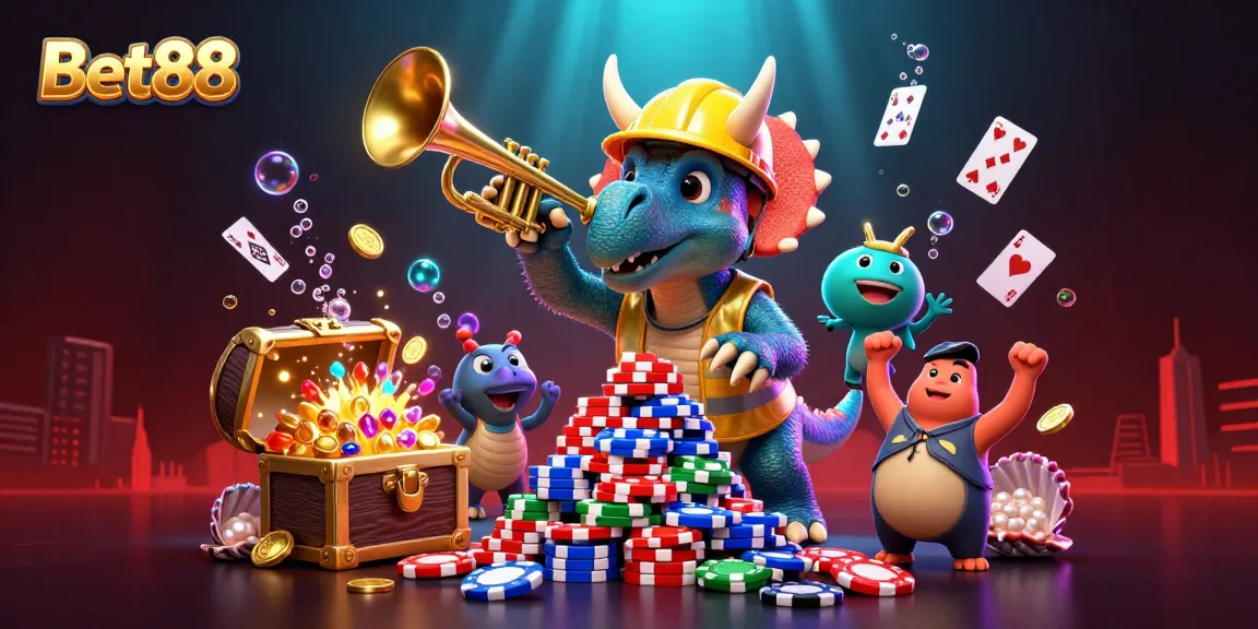 Join Bet88's thrilling casino adventure, featuring creatures celebrating their big wins!