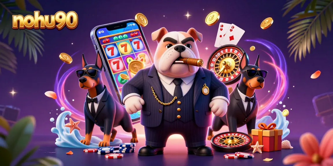Engage in thrilling online gaming with nohu90, featuring a bulldog mobster and exciting casino elements.