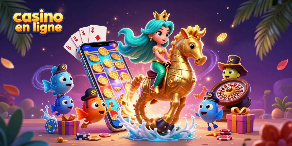 Jouez au casino en ligne avec la princesse sirène et ses amis dans une illustration animée.
