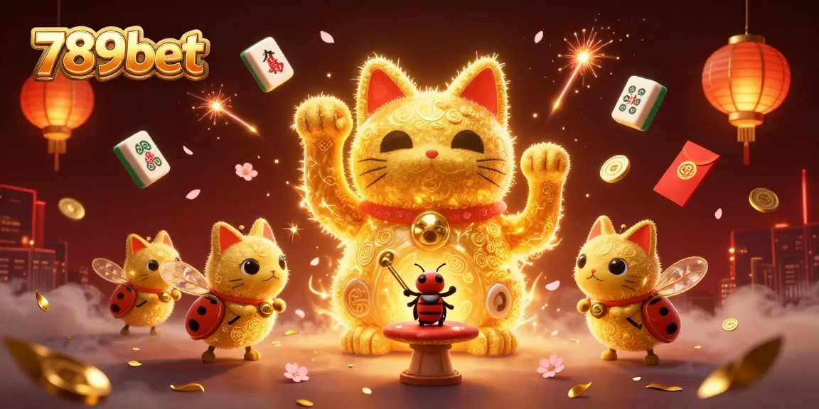 Chơi 789bet với hình ảnh chú mèo thần tài và các biểu tượng casino thu hút.