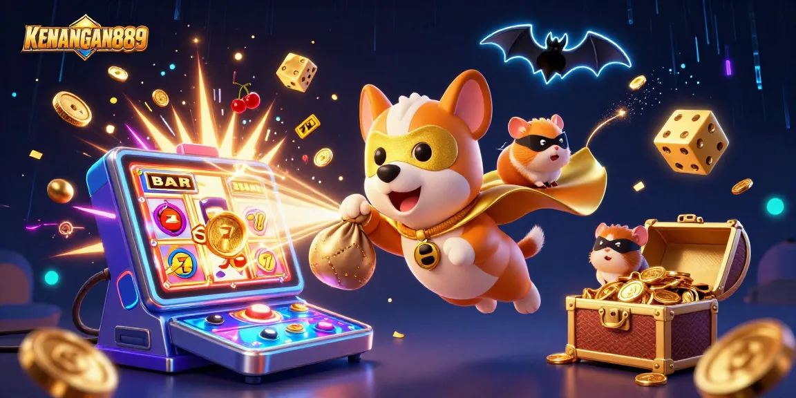 Experience the thrill of KENANGAN889 in this vibrant casino scene filled with dynamic gaming elements.