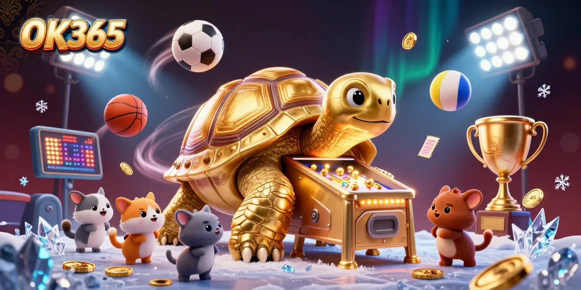 Experience the thrilling action of OK365 with a vibrant 3D casino illustration showcasing exciting games and betting excitement.
