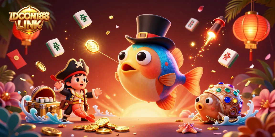 Engage with IDCOIN188 LINK's thrilling slot visuals featuring entertaining characters and vibrant gambling elements.